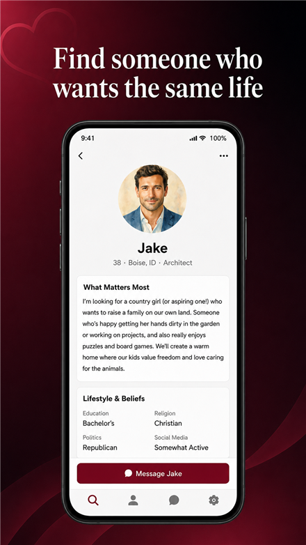 Profile view showing detailed lifestyle and personality information